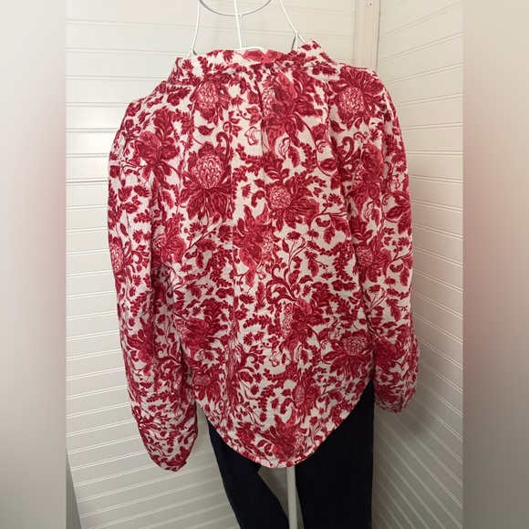 LOFT Red and White Floral Blouse - Picture 6 of 7